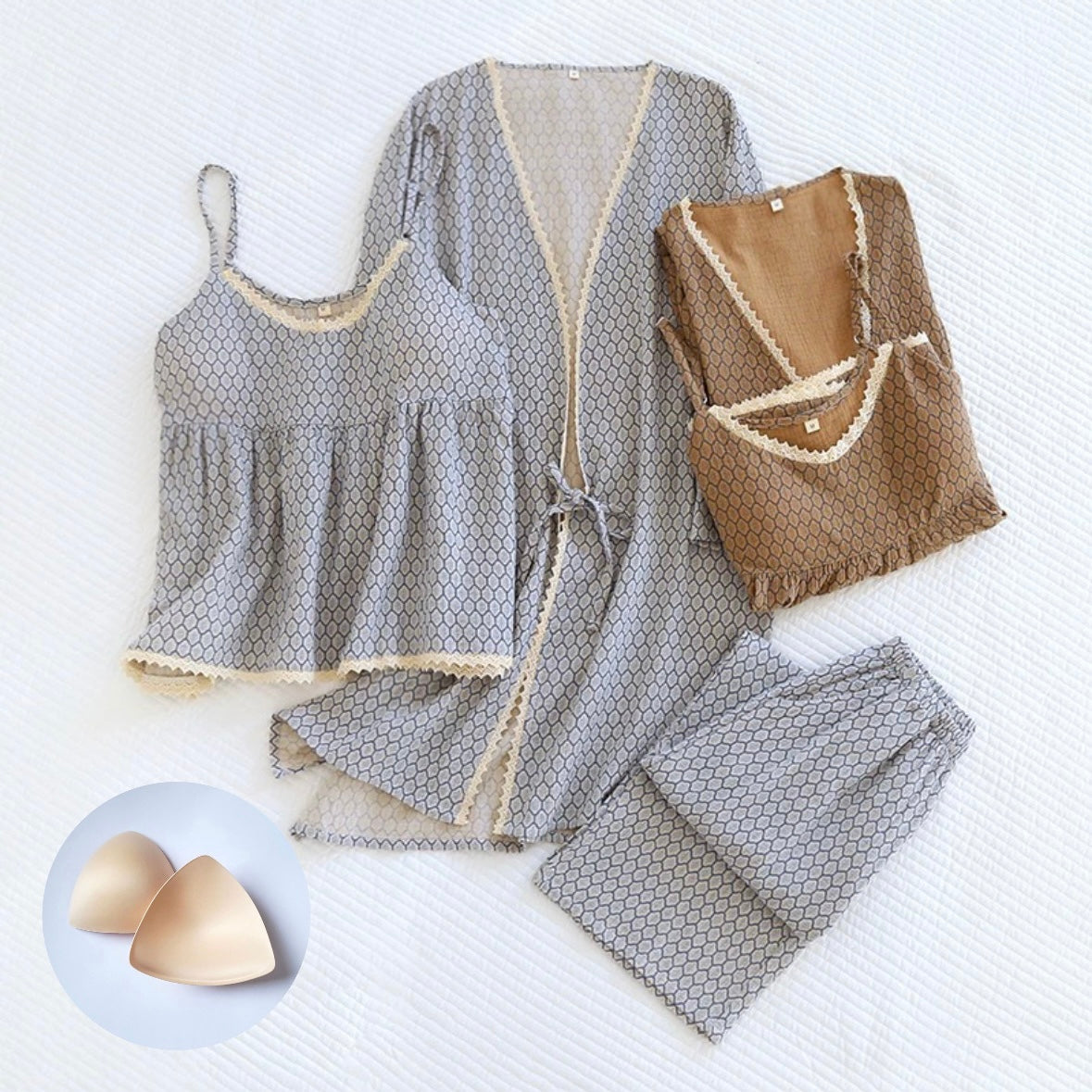 Honeycomb Luxe Padded Nightsuit Set- 3 pc Set
